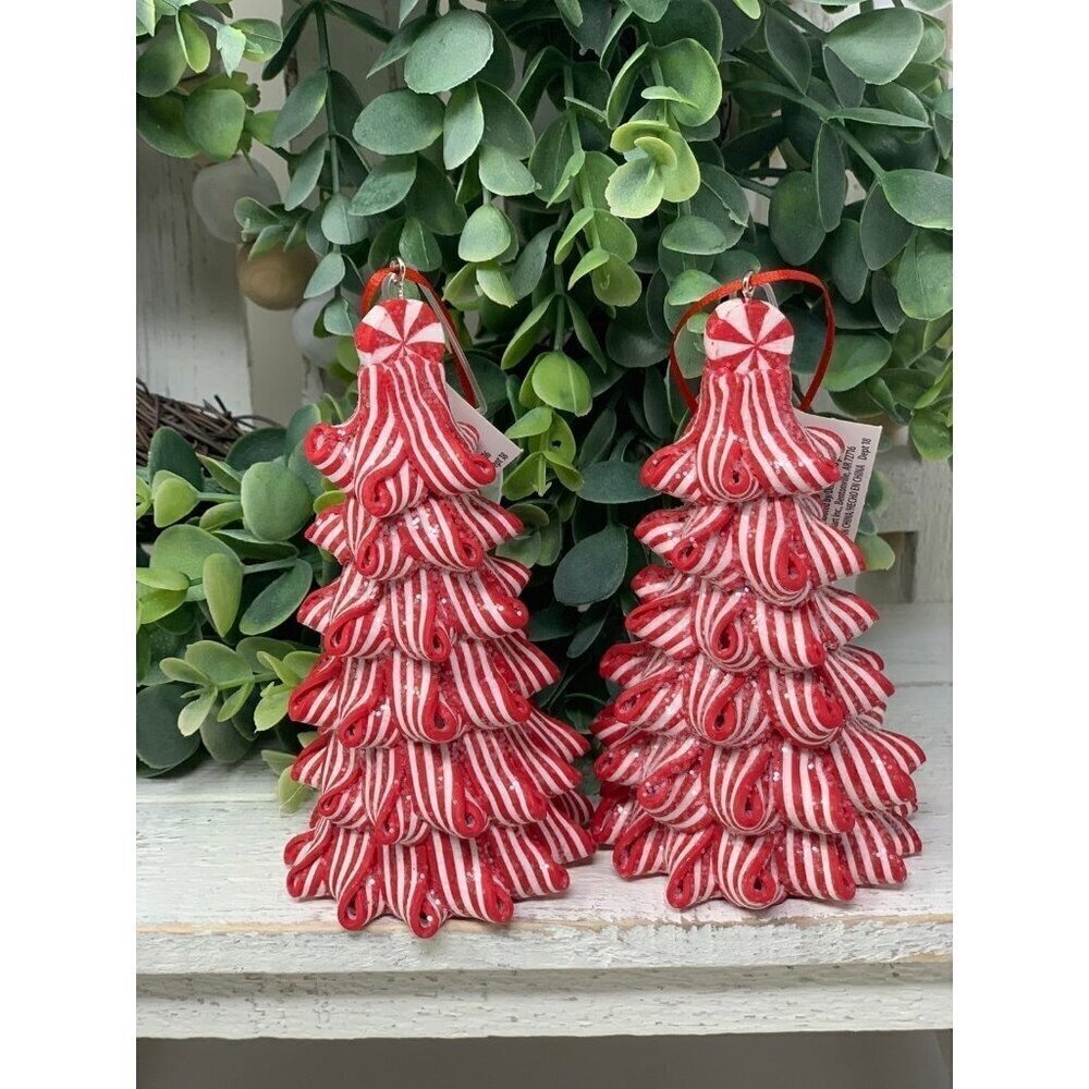 Christmas Peppermint Tree Ornament Candy Cane Striped Ribbon Candy Red White New
